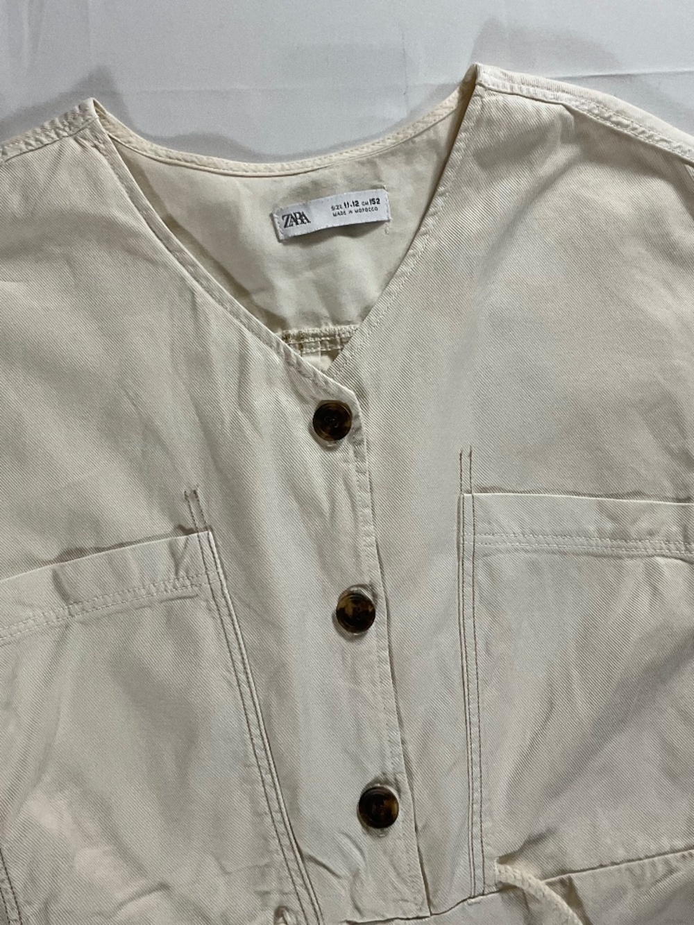 Zara Girls Cream Short Sleeve Linen Blend Utility Romper with Pockets Size 11-12 - Picture 2 of 10